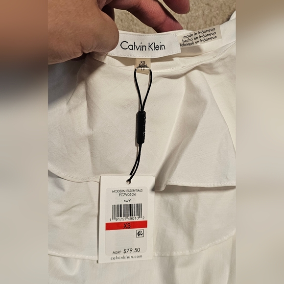 Calvin Klein White Ruffle Off-Shoulder Blouse - Picture 2 of 2